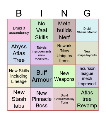 POE GABARITY Bingo Card