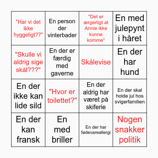 Julefrokostbingo Card