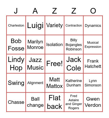 JAZZO Bingo Card