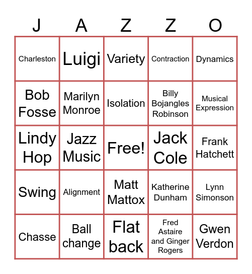 JAZZO Bingo Card
