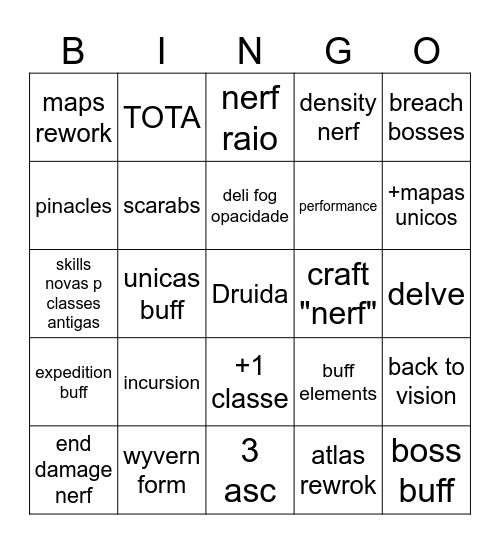 Fate of the vaal live bingo Card