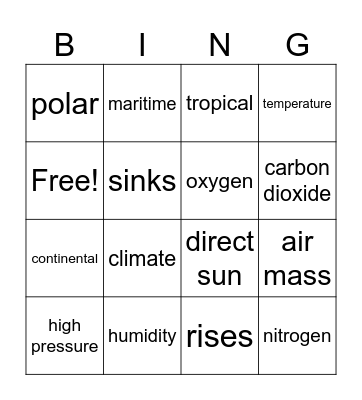 Weather Bingo Card