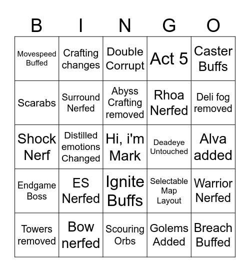 Untitled Bingo Card
