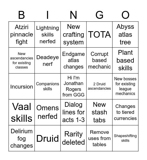 Untitled Bingo Card
