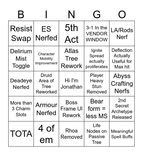 Poe2 .4 Bingo Card