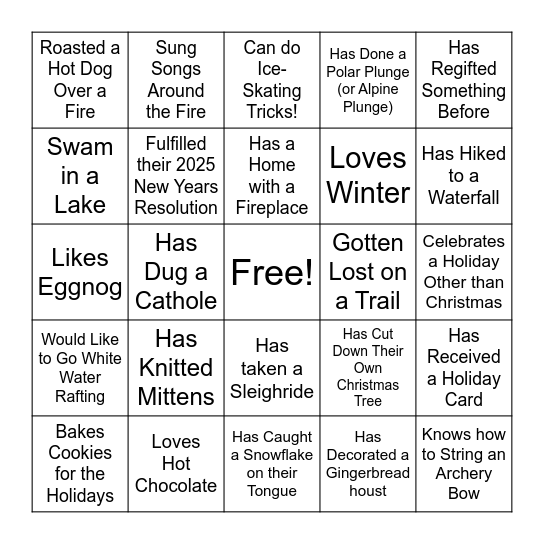 Holiday Potluck Bingo Card
