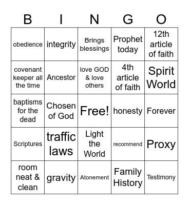 December Bingo Card