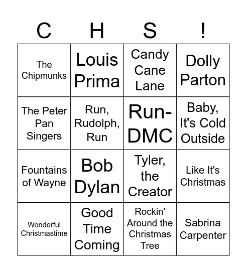 CHS Hallway Music Bingo Card