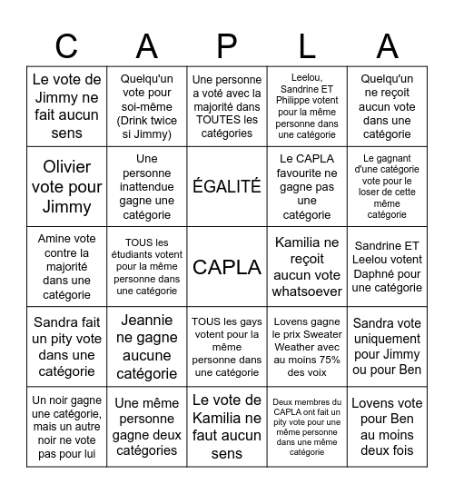 CAPLA Bingo Night 2025 (tm) Bingo Card