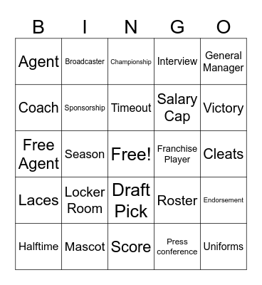 Rhys Smith Sports Bingo Card