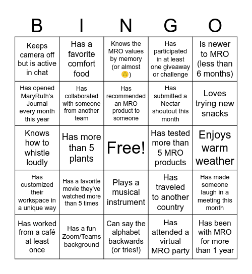 PX test Bingo Card