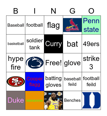 Sports Bingo Reed Hoover Bingo Card