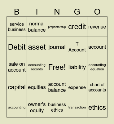 Accounting Vocabulary Bingo Card