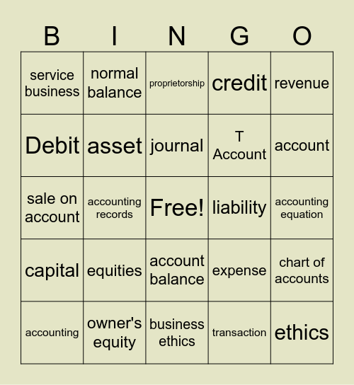 Accounting Vocabulary Bingo Card