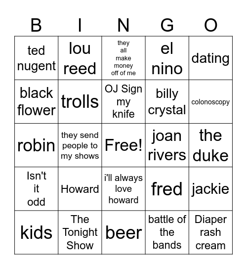 Stuttering John Interview Bingo Card