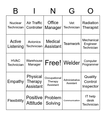 Jobs with an Associate's Degree and Soft Skills Bingo Card