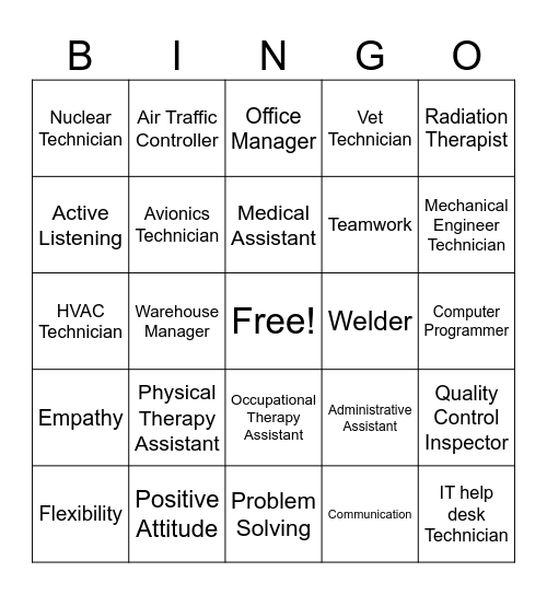 Jobs with an Associate's Degree and Soft Skills Bingo Card