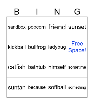 #67a   Compound Word Bingo! Bingo Card