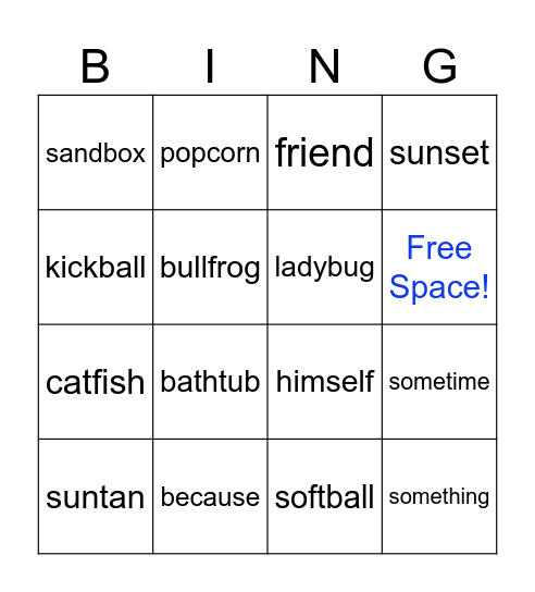 #67a   Compound Word Bingo! Bingo Card