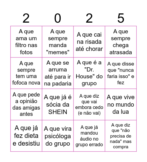 "Confra" das Meninas Bingo Card