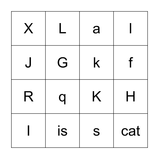 Kindergarten Review Bingo Card