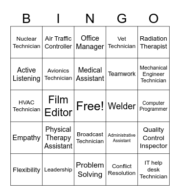Jobs with an Associate's Degree and Soft Skills Bingo Card