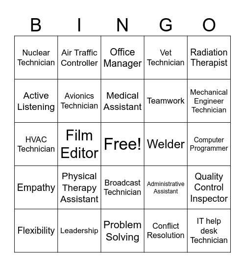 Jobs with an Associate's Degree and Soft Skills Bingo Card