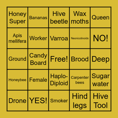 Bee BINGO Card