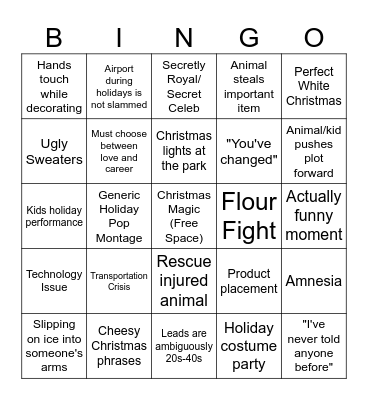 Hallmark Holiday Movie Tropes Bingo Card