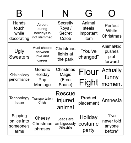 Hallmark Holiday Movie Tropes Bingo Card