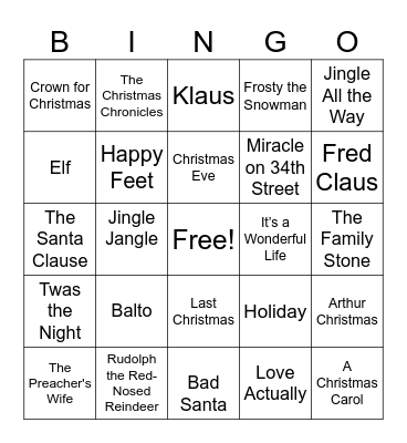 Winter & Holiday Movies Bingo Card