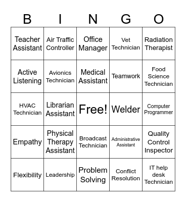Jobs with an Associate's Degree and Soft Skills Bingo Card