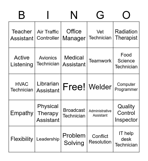 Jobs with an Associate's Degree and Soft Skills Bingo Card