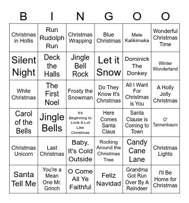 Christmas Song Bingo Card