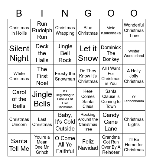 Christmas Song Bingo Card