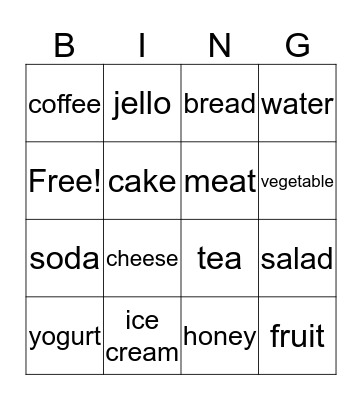 Unit 7 Food Bingo Card