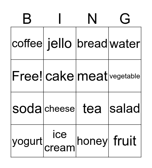 Unit 7 Food Bingo Card
