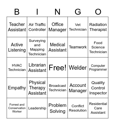 Jobs with an Associate's Degree and Soft Skills Bingo Card