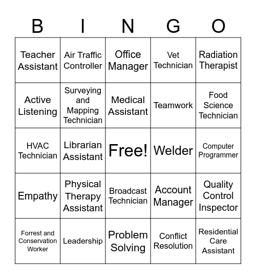 Jobs with an Associate's Degree and Soft Skills Bingo Card