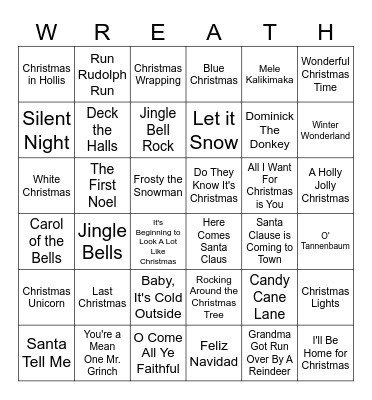 Christmas Song Bingo Card