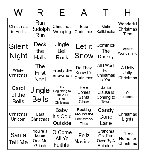 Christmas Song Bingo Card