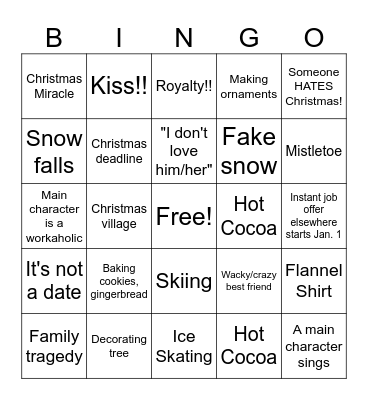 Hallmark Christmas Movie Bingo Card