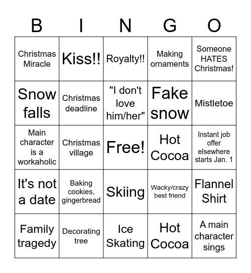Hallmark Christmas Movie Bingo Card