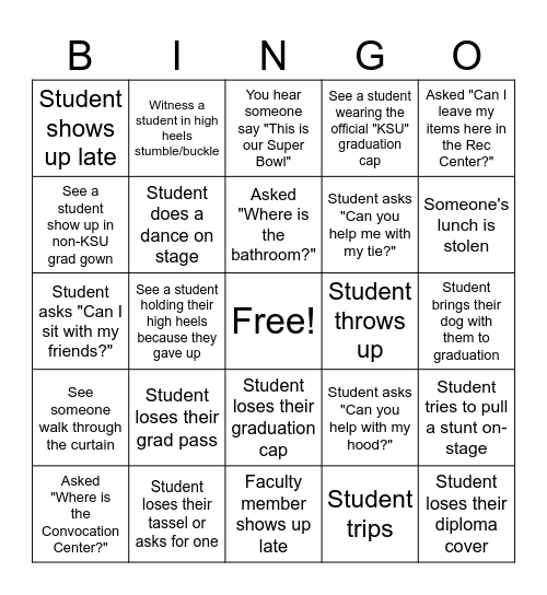 KSU Fall 2025 Commencement Bingo Card