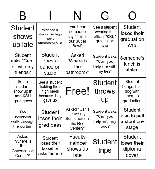 KSU Fall 2025 Commencement Bingo Card