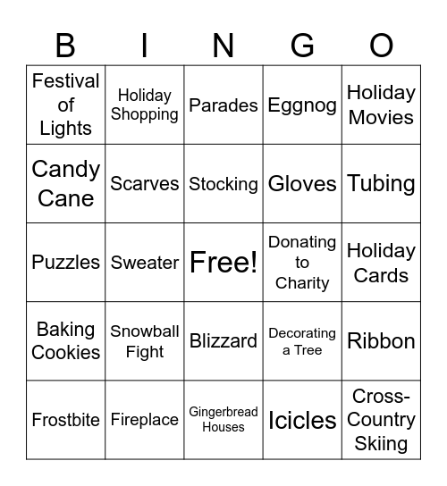 Winter & Holiday Fun Bingo Card