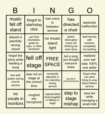Eden Worship Team Bingo Card