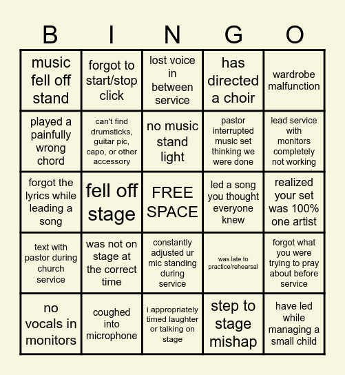 Eden Worship Team Bingo Card