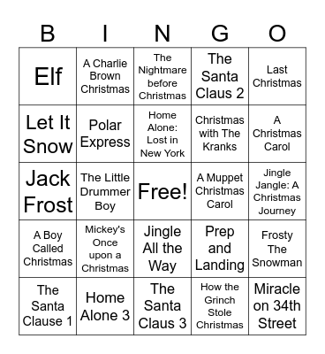 Christmas Movie Marathon Bingo Card