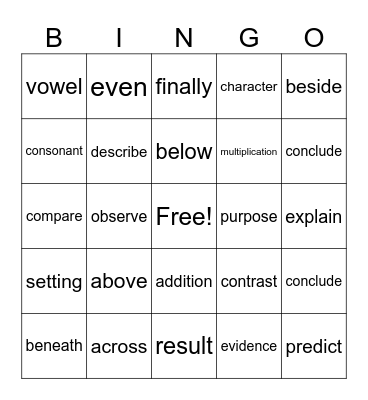 4th Grade Sight Words Bingo Card